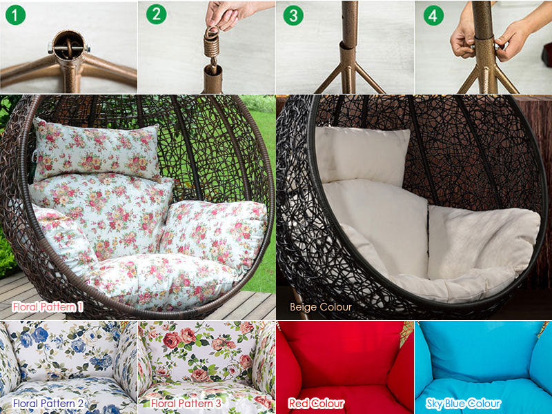 Hanging Rattan Swing Patio Garden Chair Weave Egg Cushion