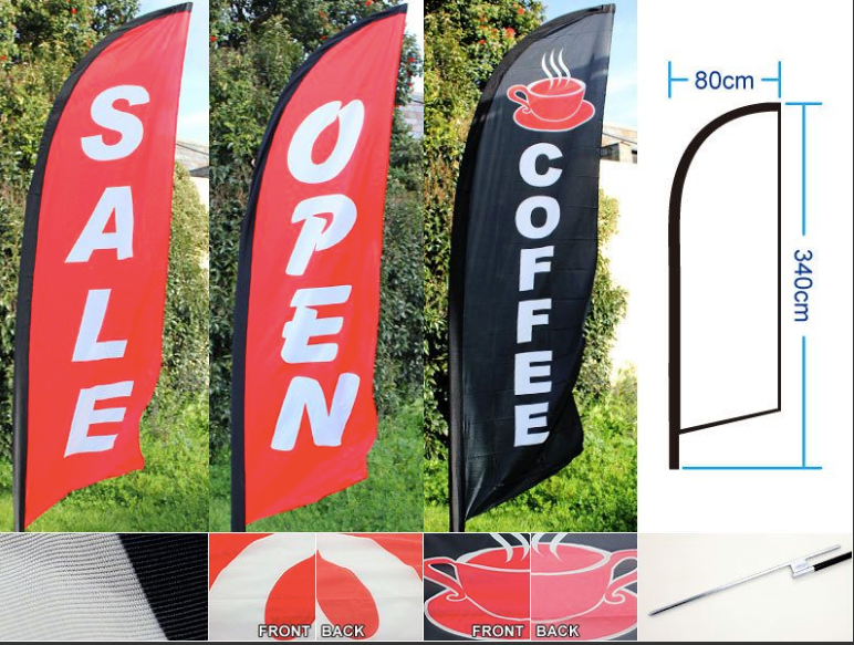 COFFEE - Commercial Feather Banner Flag Set 3m with Ground Drill