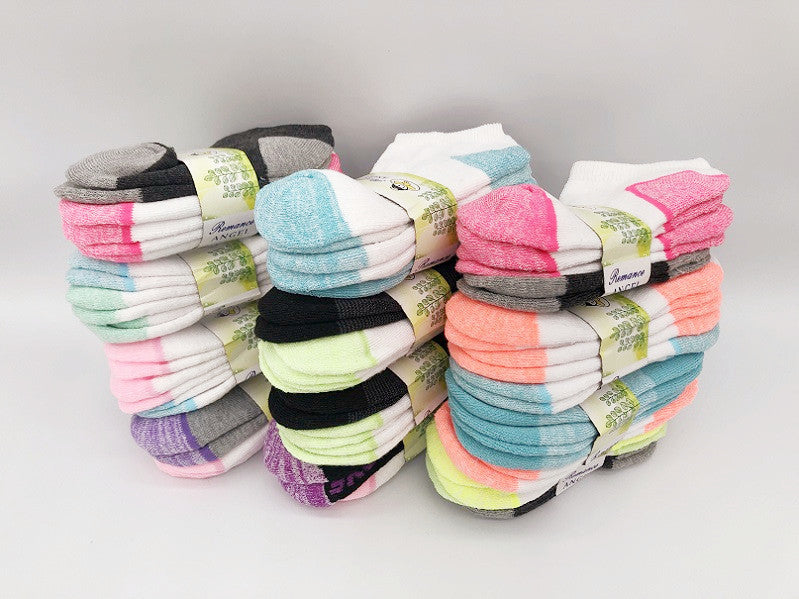 (12 Pairs) Bulk Sale Kids' Ankle Socks Cushion Socks 6-8 Years