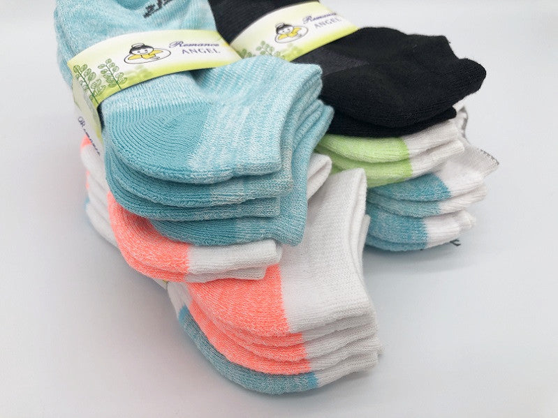 (12 Pairs) Bulk Sale Kids' Ankle Socks Cushion Socks 6-8 Years