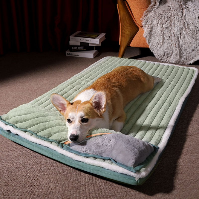Size 67x47x4.5CM Plush and Velvet Waves Perfect Comfort Sofa-Style Pet Bed Green/Brown
