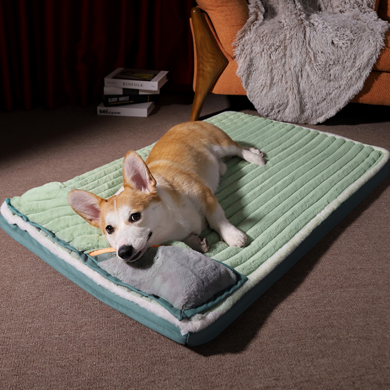 Size 67x47x4.5CM Plush and Velvet Waves Perfect Comfort Sofa-Style Pet Bed Green/Brown
