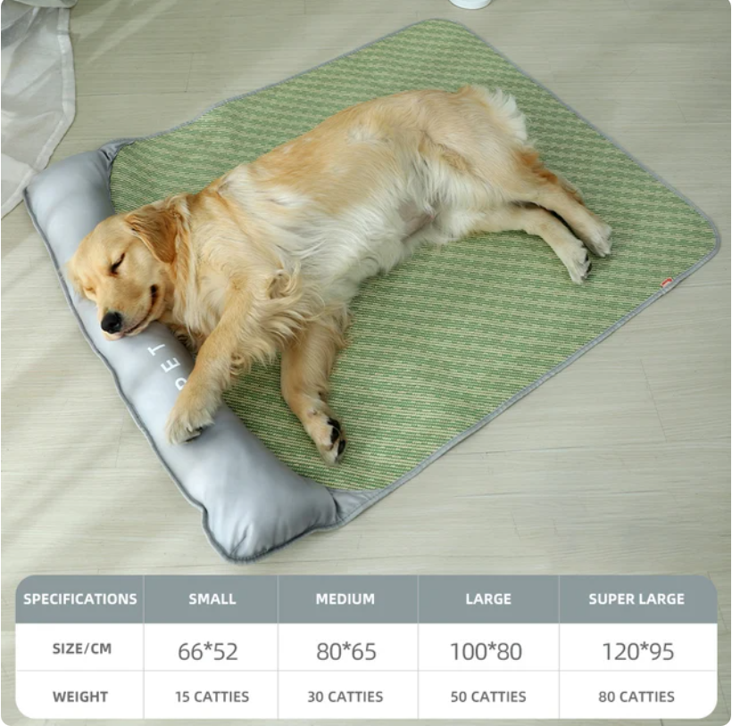Dog Cooling Mat Breathable Portable Rattan Bed Pet Summer Sleeping