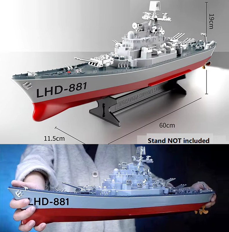 60cm Giant RC Battleship Boat Toy | 2.4GHz Remote w/ Watch Controller | Waterproof LED Lights | Pool, Lake, Beach | NZ Stock"