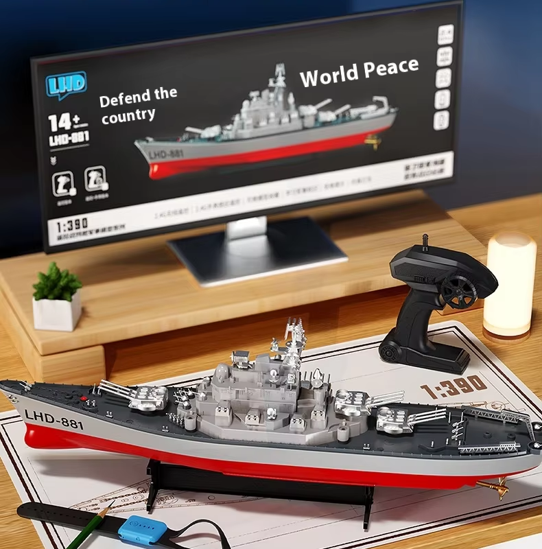 60cm Giant RC Battleship Boat Toy | 2.4GHz Remote w/ Watch Controller | Waterproof LED Lights | Pool, Lake, Beach | NZ Stock"