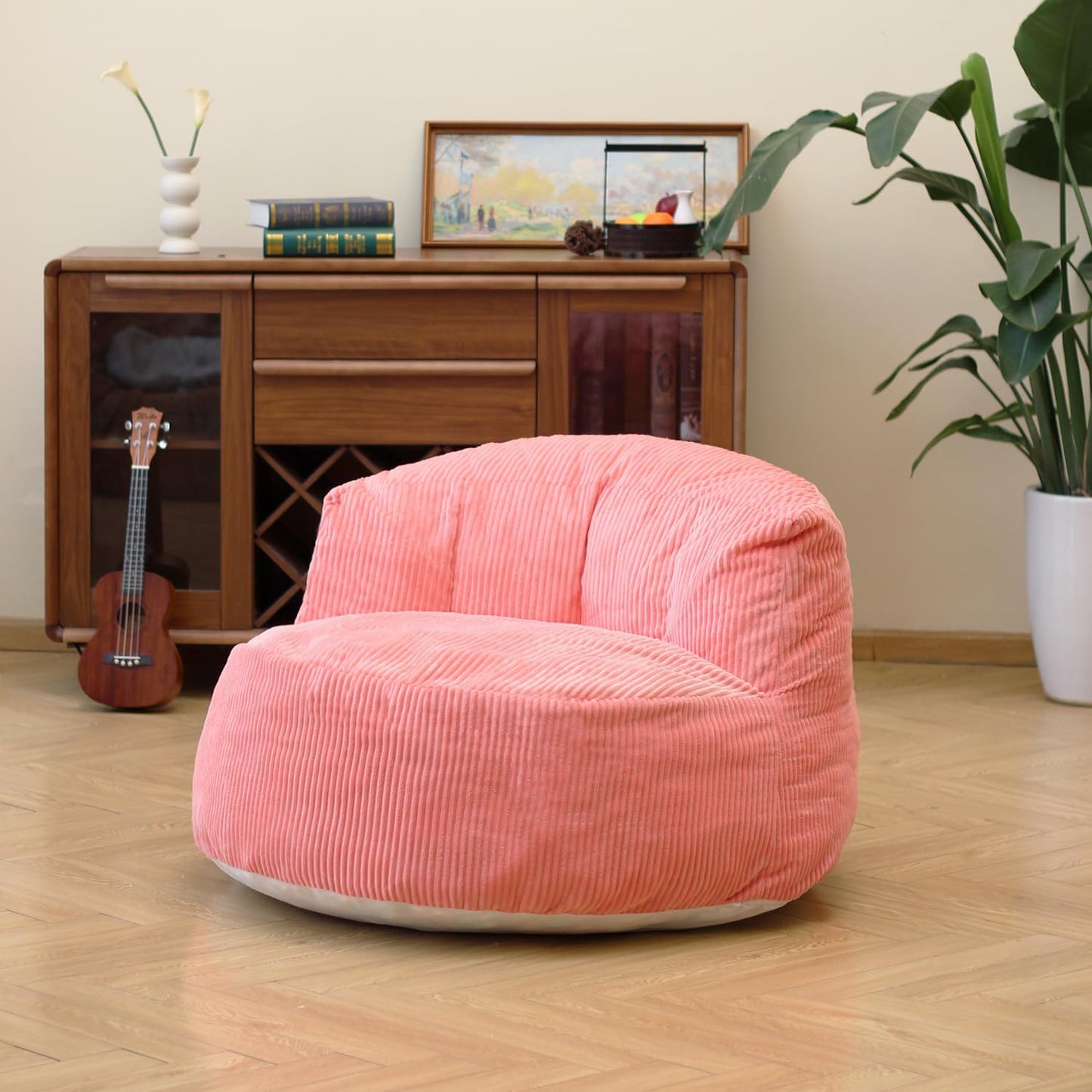 Corduroy Single Sofa with Wide Backrest PINK