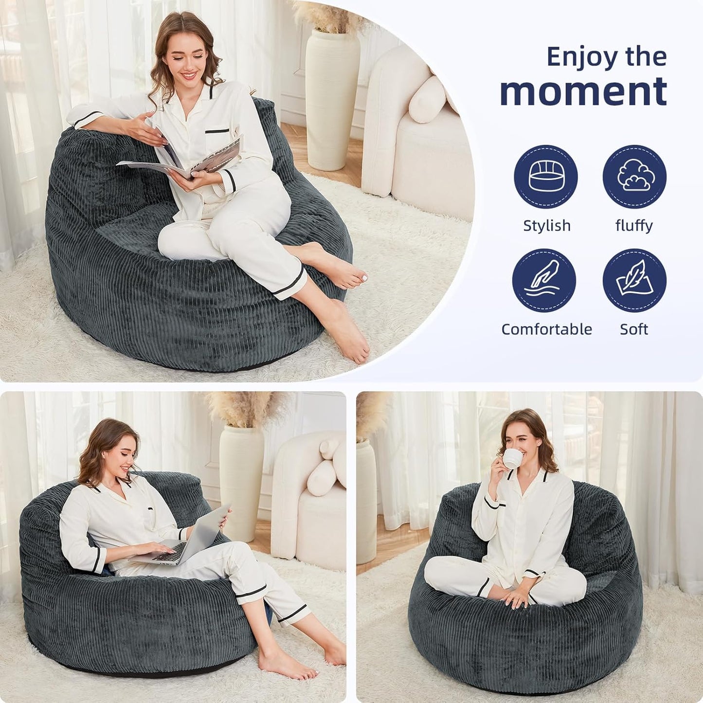 Corduroy Memory Foam Sofa with Wide Backrest NAVY