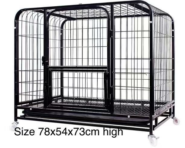 78CM Metal Pet Cage 2 Doors with Wheels Black
