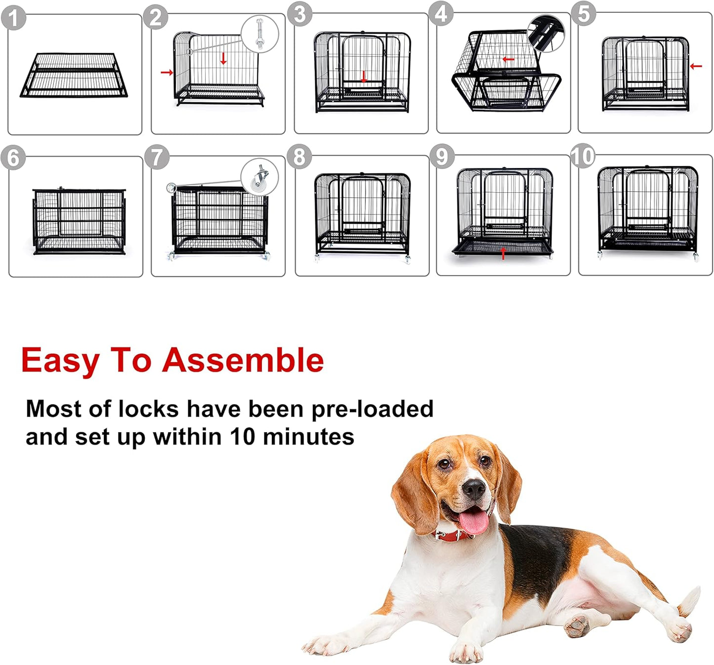 78CM Metal Pet Cage 2 Doors with Wheels Black