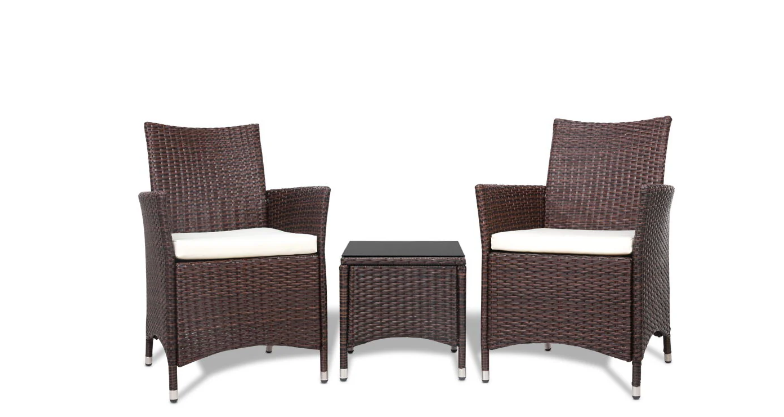 Brown 3PC Set PE/PVC Rattan Patio Chairs & Side Table 3PC Set