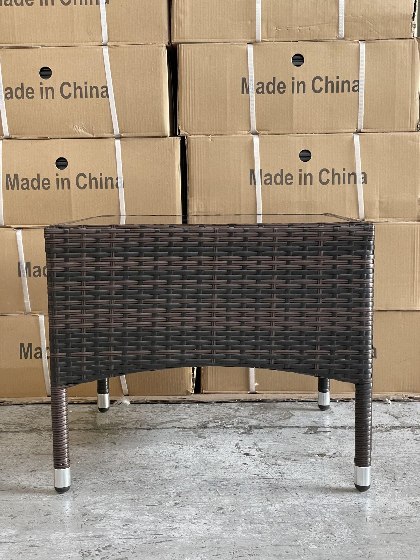 Brown 3PC Set PE/PVC Rattan Patio Chairs & Side Table 3PC Set