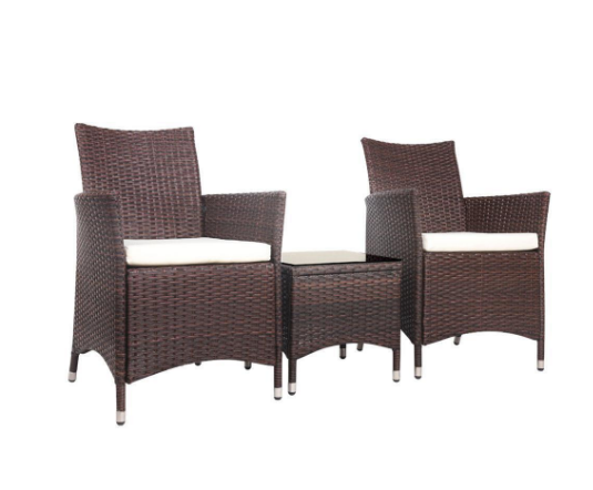 Brown 3PC Set PE/PVC Rattan Patio Chairs & Side Table 3PC Set