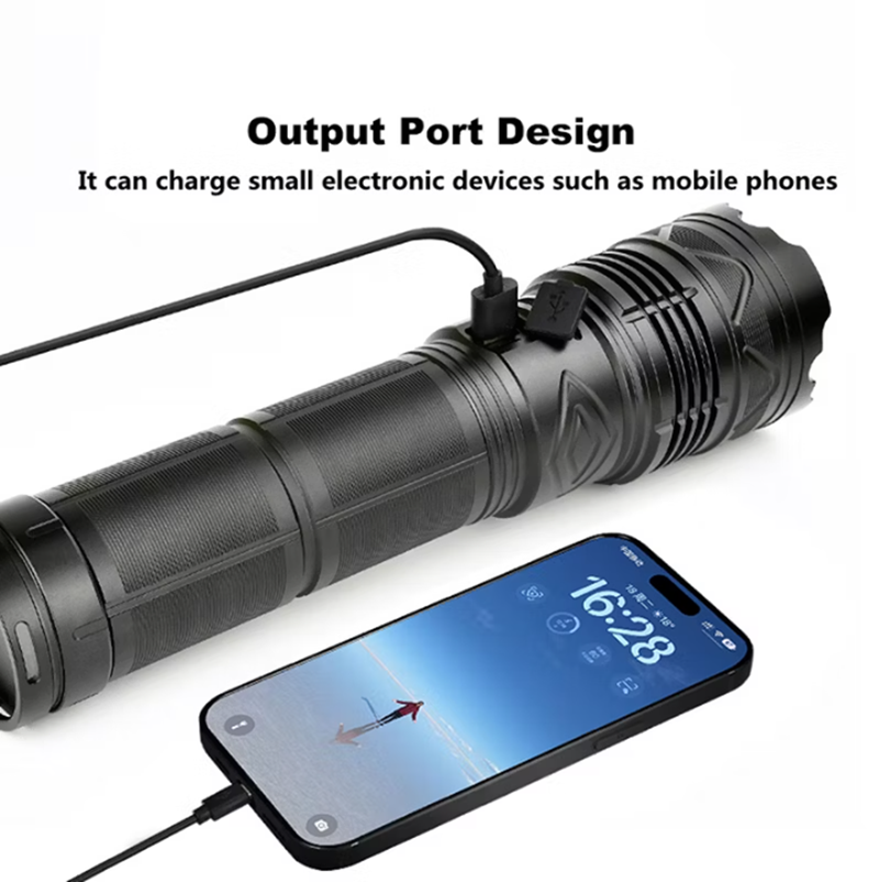 Long Range Powerful USB Input and Output Rechargeable LED Flashlight 30W 1500m