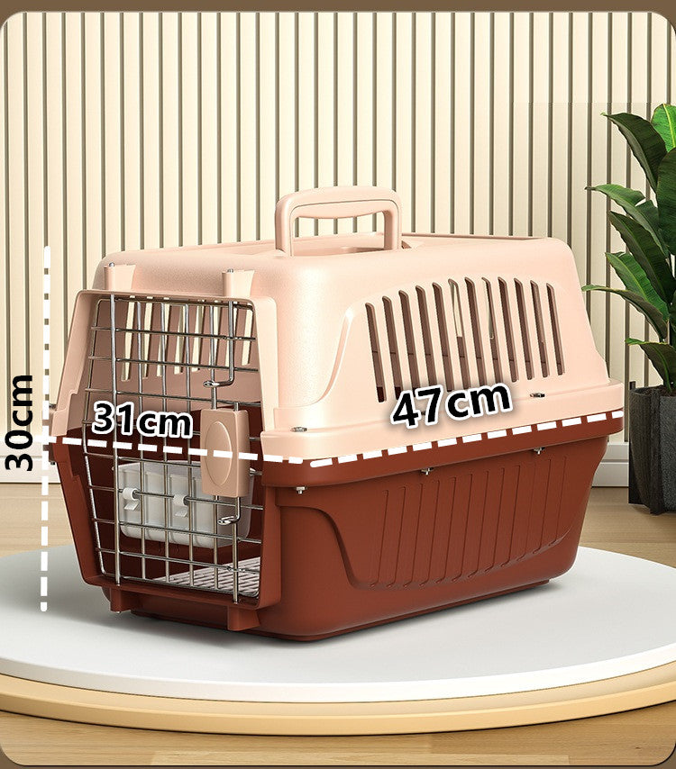 48CM Dog/Cat Airline Travel Cage/Carrier With Bowl Brown