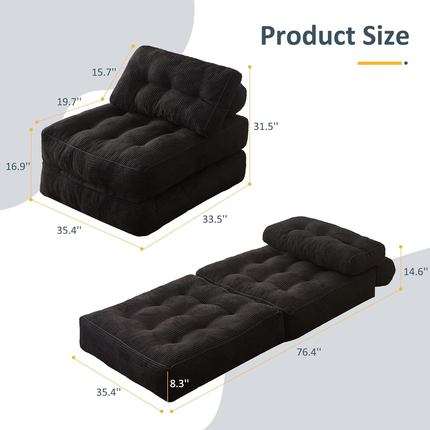 35.4x33.5 Inch Floor Pillow, Large Round Floor Cushion with Removable Washable Cover - Ultra Soft Plush Filling for Adults, Kids, Lounge, Bedroom, Reading Nook, Meditation, Corduroy, Black