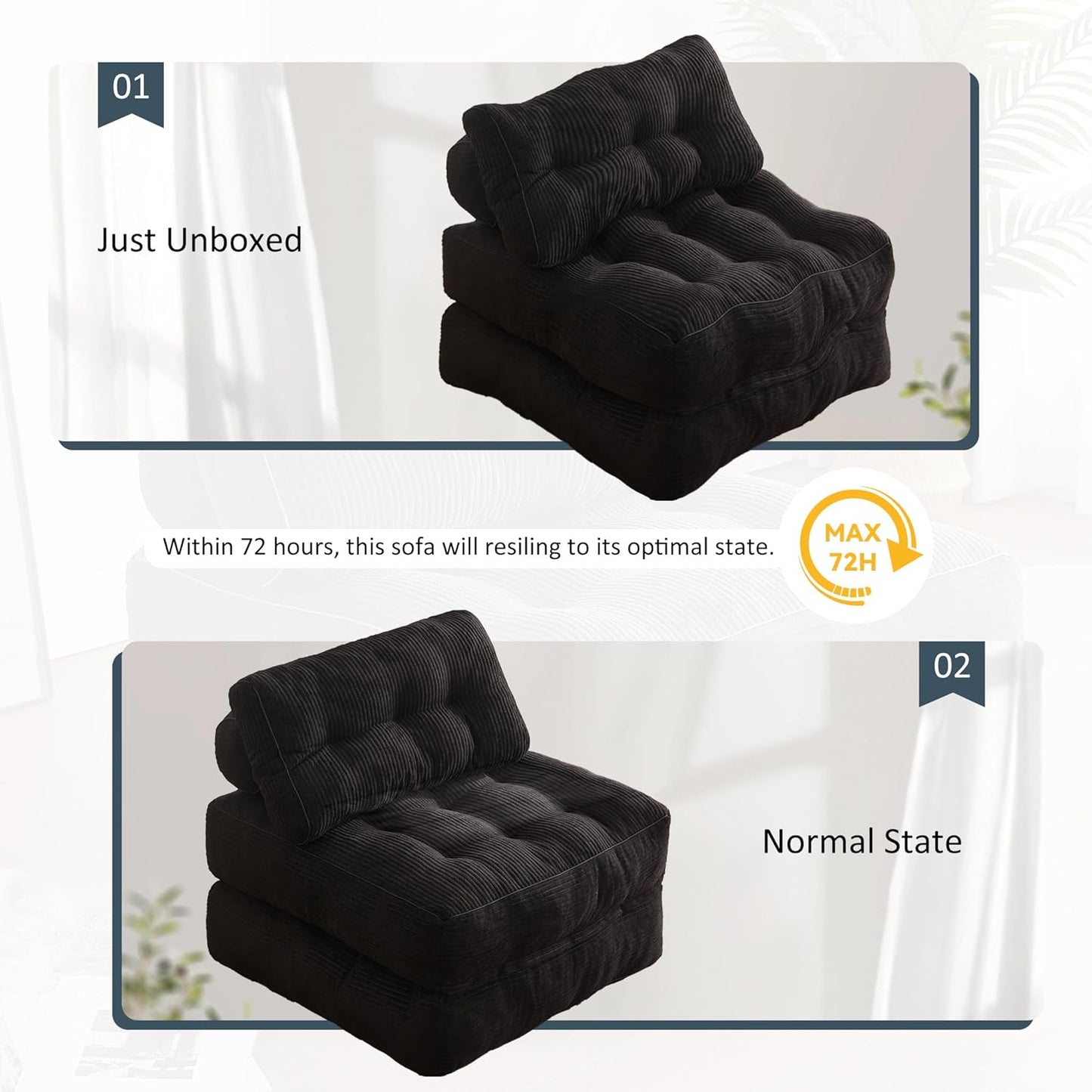 35.4x33.5 Inch Floor Pillow, Large Round Floor Cushion with Removable Washable Cover - Ultra Soft Plush Filling for Adults, Kids, Lounge, Bedroom, Reading Nook, Meditation, Corduroy, Black