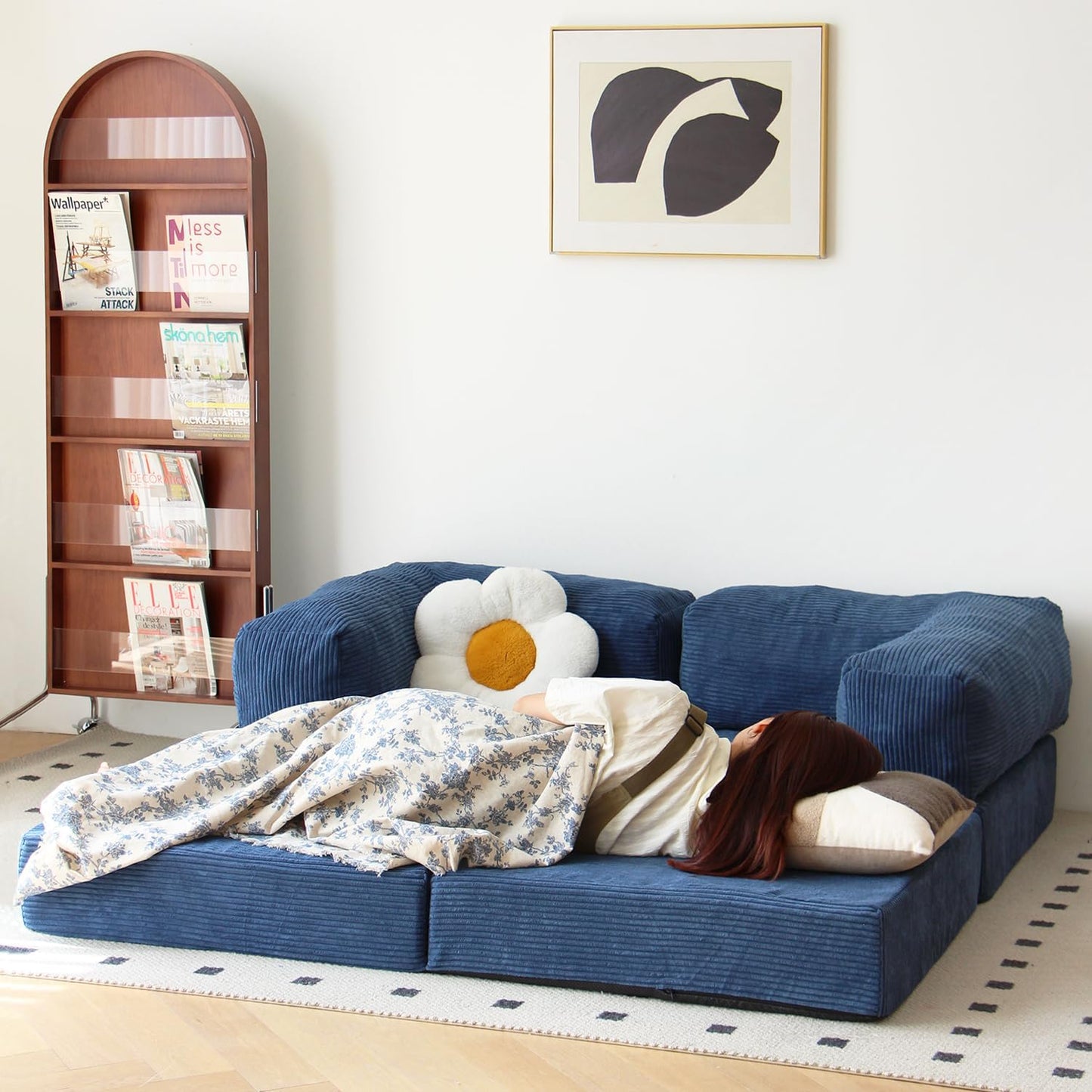 Free Combination Convertible Folding Sofa Bed, Armless Foam Floor Sofa, Sleeper Floor Couch for Living Room and Bedroom Sleeper Chair with Pillow Twin Size