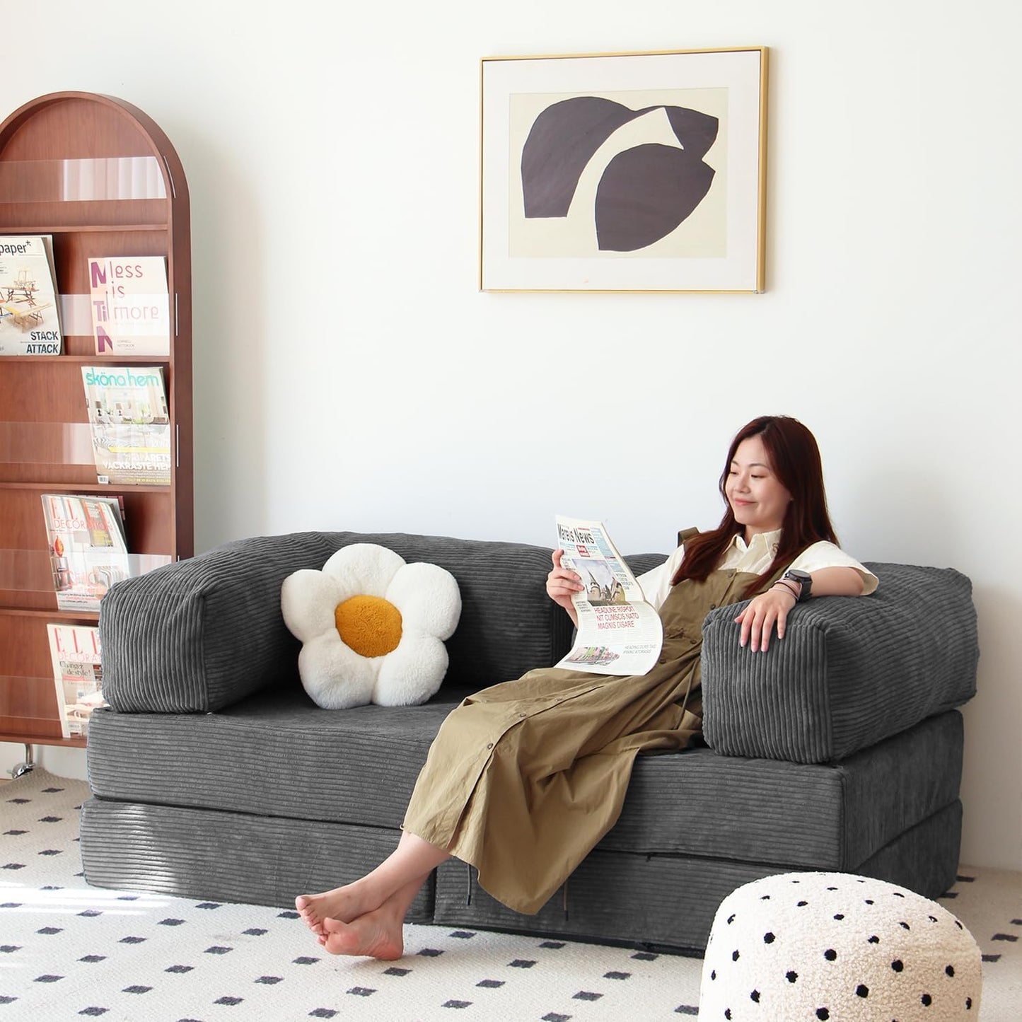 Free Combination Convertible Folding Sofa Bed, Armless Foam Floor Sofa, Sleeper Floor Couch for Living Room and Bedroom Sleeper Chair with Pillow Twin Size