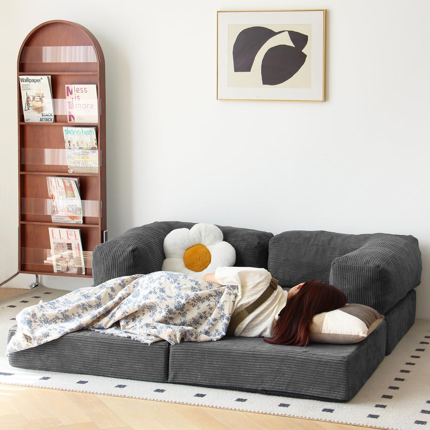 Free Combination Convertible Folding Sofa Bed, Armless Foam Floor Sofa, Sleeper Floor Couch for Living Room and Bedroom Sleeper Chair with Pillow Twin Size