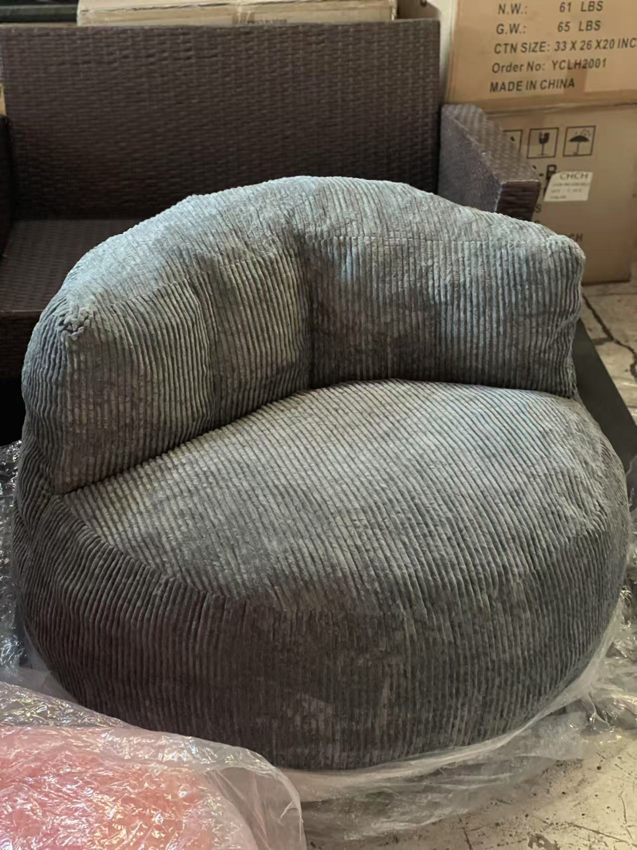 Corduroy Single Sofa with Wide Backrest DARK GREY