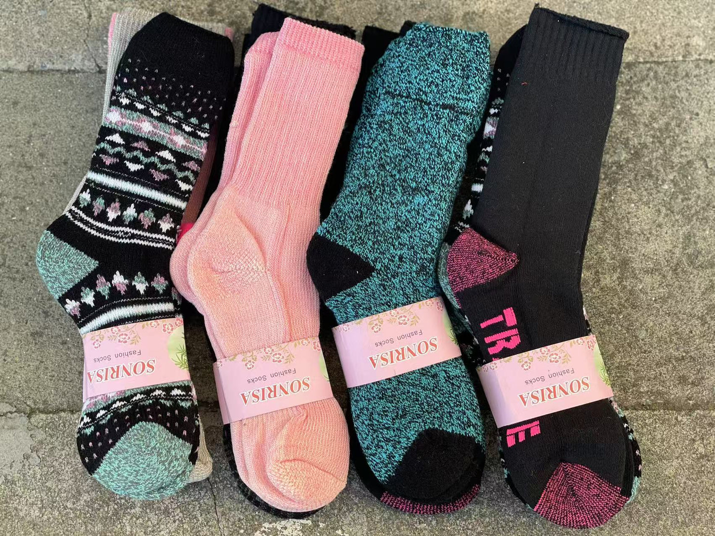 (12 Pairs) Thermal Women Socks Work Socks Cushioned Mixed Colour & Pattern