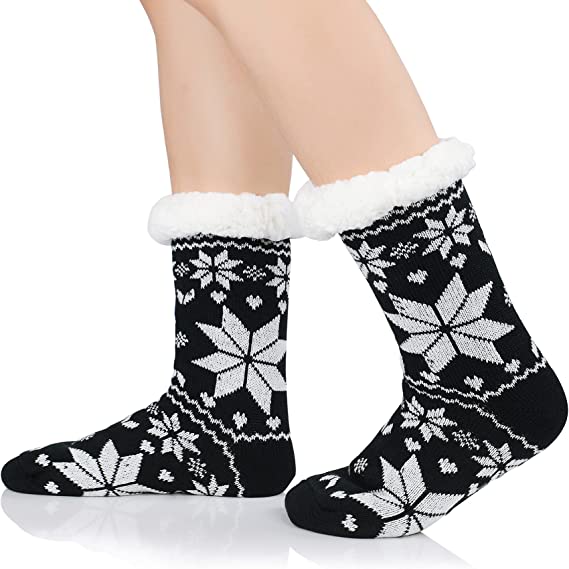 4 Pairs Womens Slipper Fuzzy Socks Winter Super Warm Soft Socks with Grippers