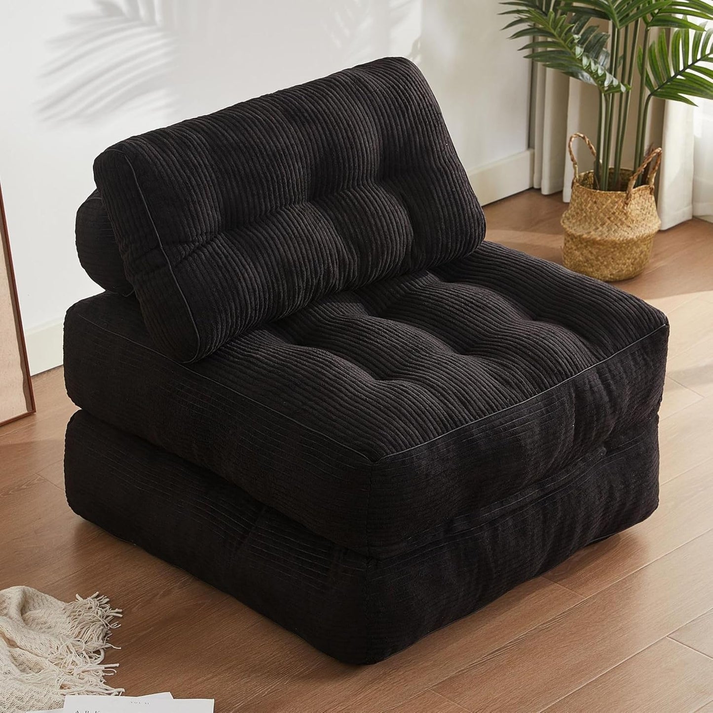 35.4x33.5 Inch Floor Pillow, Large Round Floor Cushion with Removable Washable Cover - Ultra Soft Plush Filling for Adults, Kids, Lounge, Bedroom, Reading Nook, Meditation, Corduroy, Black