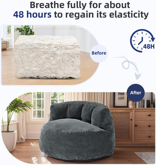 Corduroy Single Sofa with Wide Backrest DARK GREY