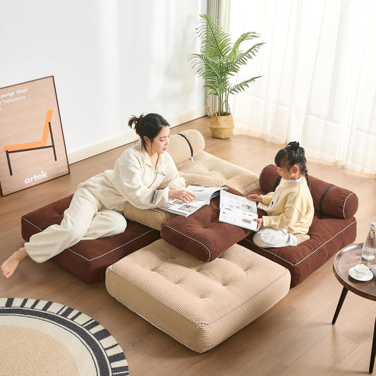 Folding Chair Bed Futon Sofa Bed for Bedroom and Living Room KHAKI