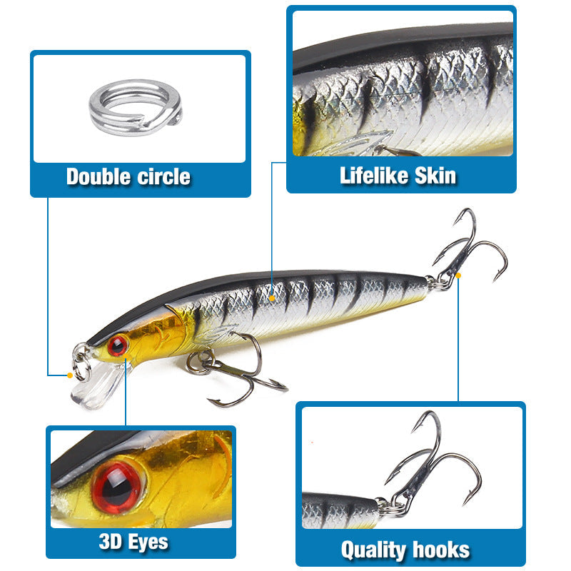 10 Pack Fishing Lures Hard Baits, 3D Eyes Minnow Fishing Lures 10cm 9g