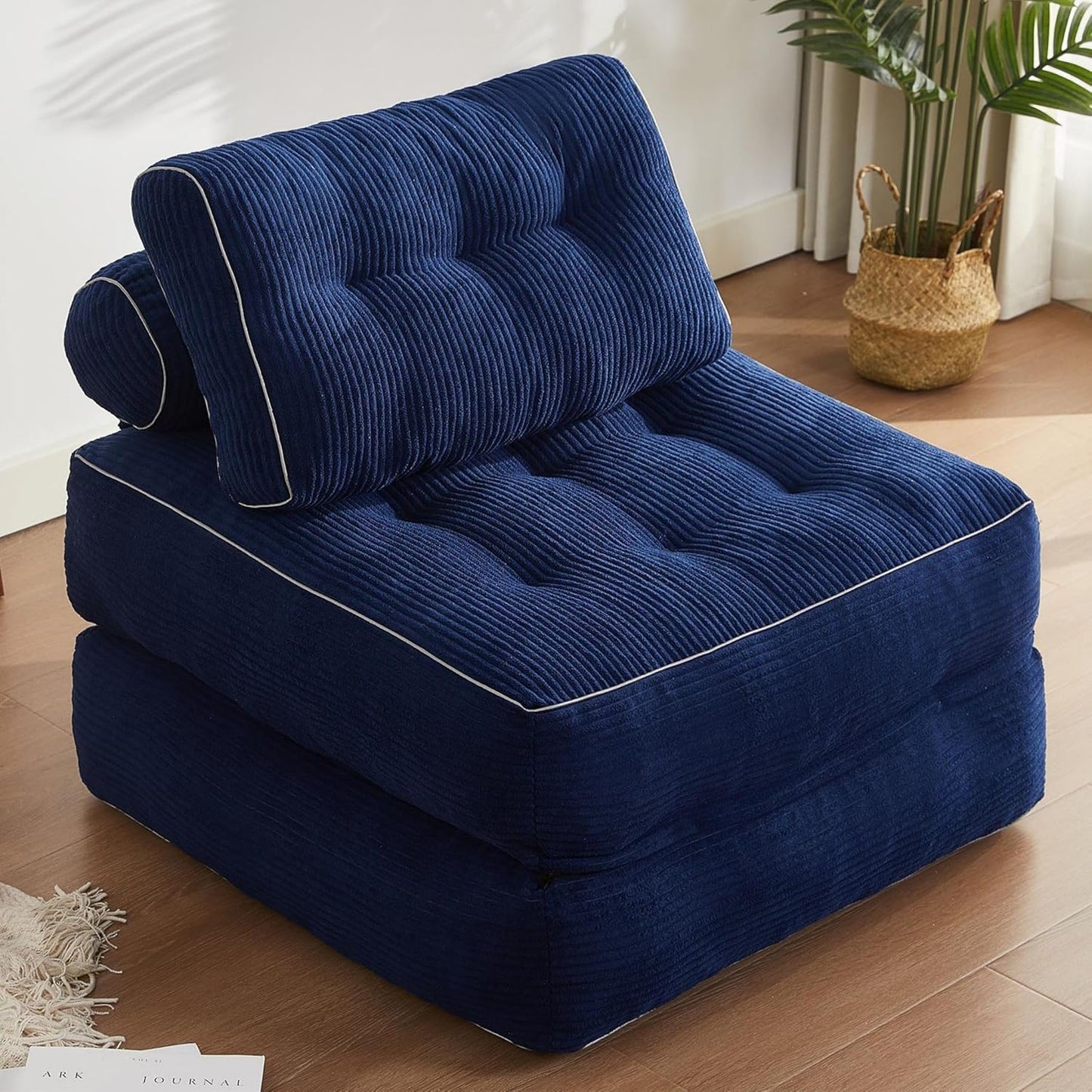 35.4x33.5 Inch Floor Pillow, Large Round Floor Cushion with Removable Washable Cover - Ultra Soft Plush Filling for Adults, Kids, Lounge, Bedroom, Reading Nook, Meditation, Corduroy, Blue