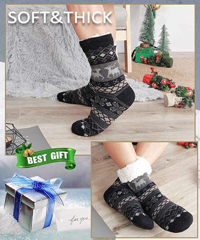 6 Pairs Mens Slipper Fuzzy Socks Winter Super Warm Soft Socks with Grippers