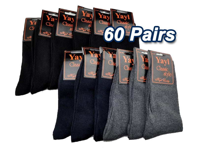 WHOLESALE - Business Socks Crew Socks Plain Dress Socks (60 Pairs)