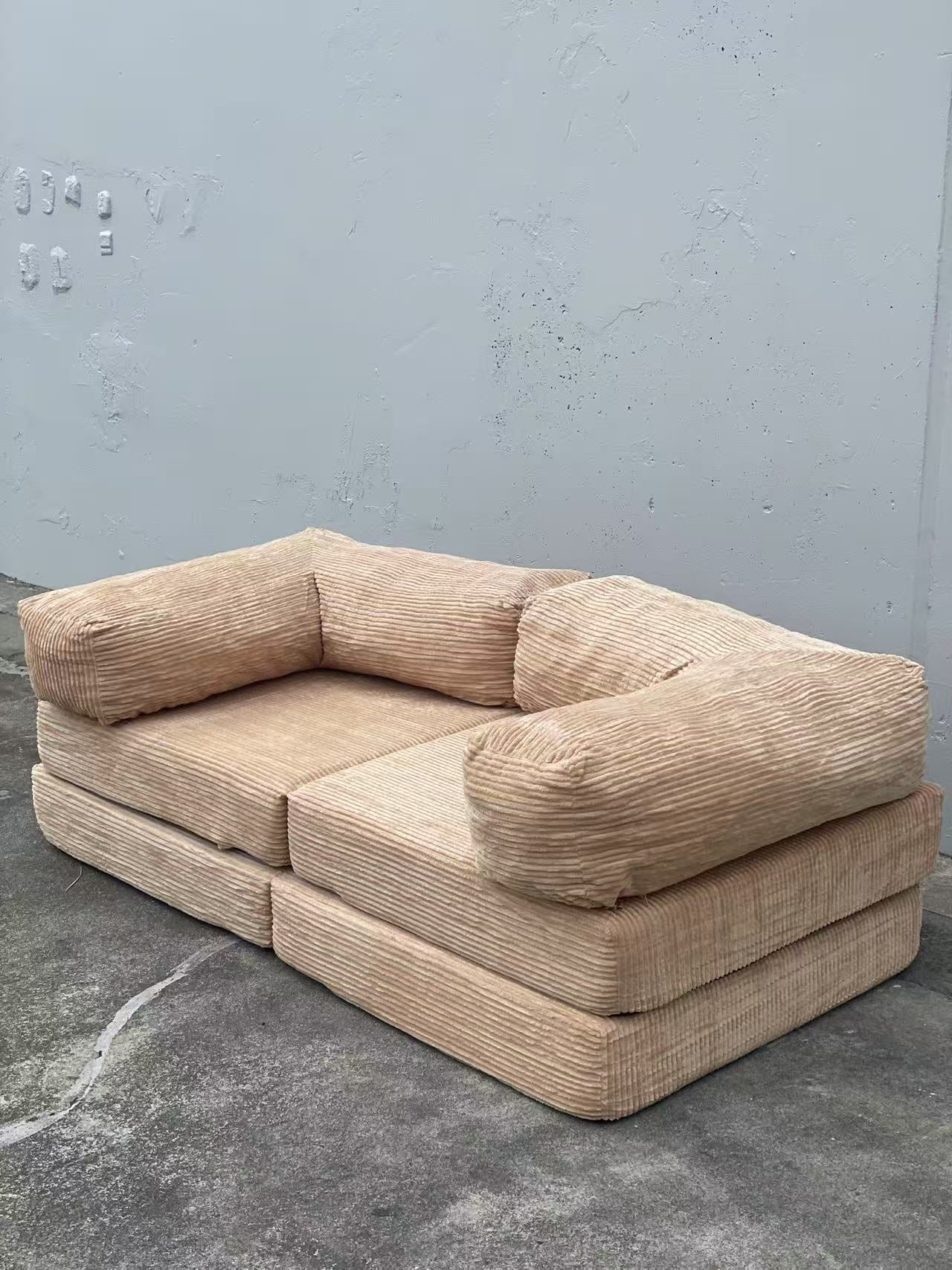 Beige Free Combination Convertible Folding Sofa Bed, Armless Foam Floor Sofa, Sleeper Floor Couch for Living Room and Bedroom Sleeper Chair with Pillow Twin Size