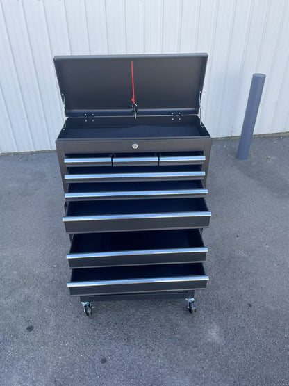 Black Steel Multi-Drawer Storage Lock Box & Wheel Trolley 220