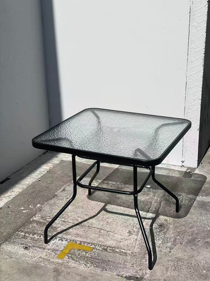 BLACK 80CM Quality Tempered Glass Square Garden Table