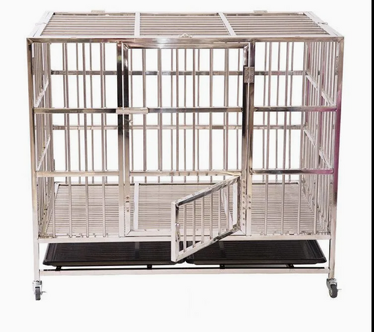 Collapsible Stainless Steel Pet Cage 110CM X - Large with Wheels