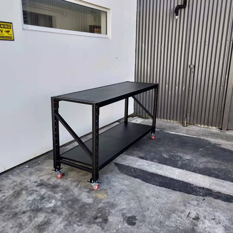 Black Movable WorkBench / 4 Wheels / 101x200x60CM