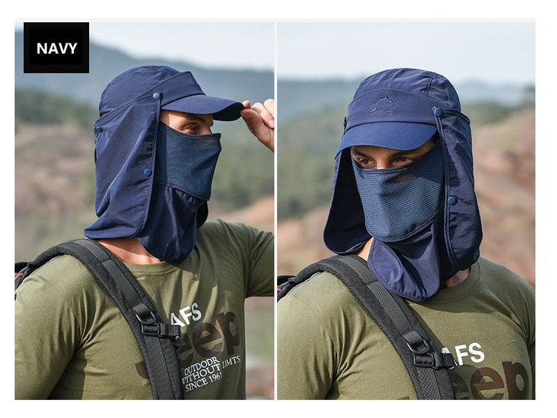 NAVY- Sun Hat Wide Brim Bucket Hats Outdoor Fishing Hiking Cap UV Protection