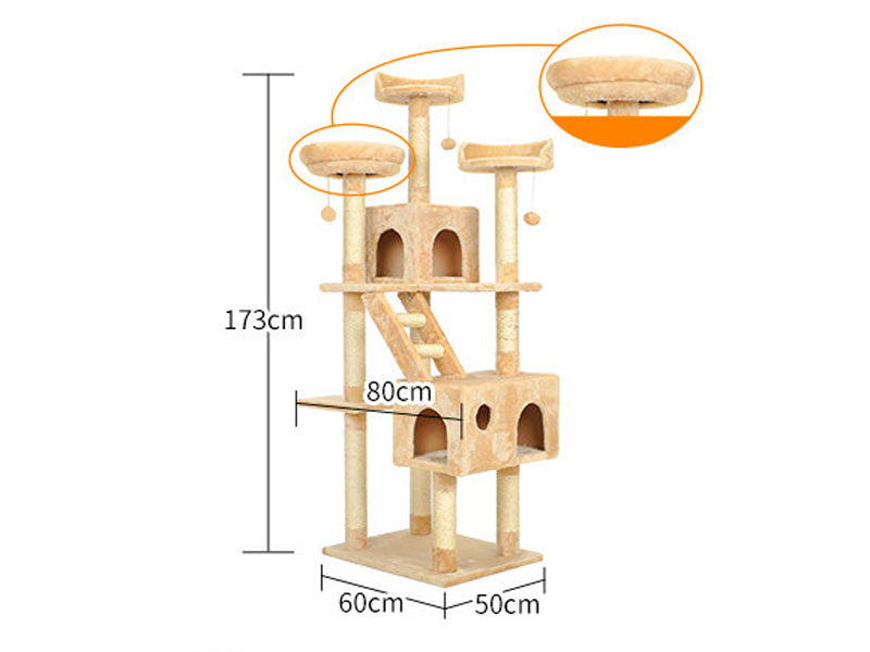 173CM High - Cat Tree House Scratching Post Condo - Grey