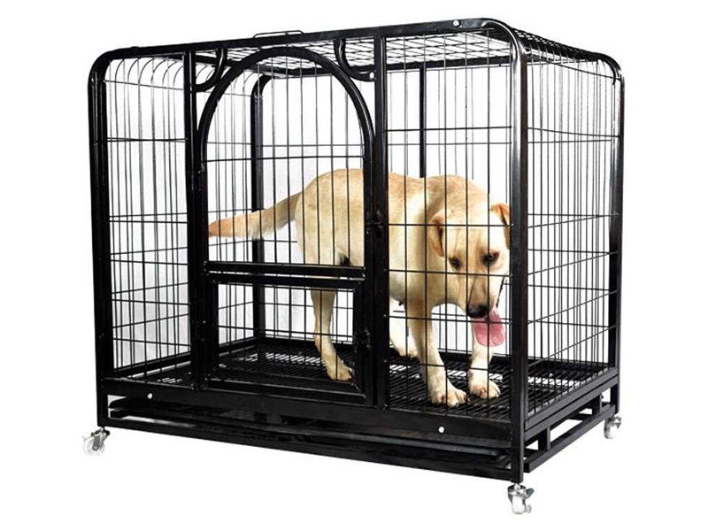 95CM Metal Pet Cage 2 Doors with Wheels Black