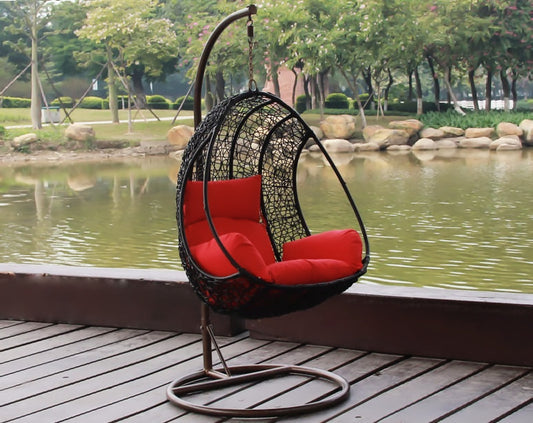 Hanging Rattan Swing Patio Garden Chair Weave Egg Cushion