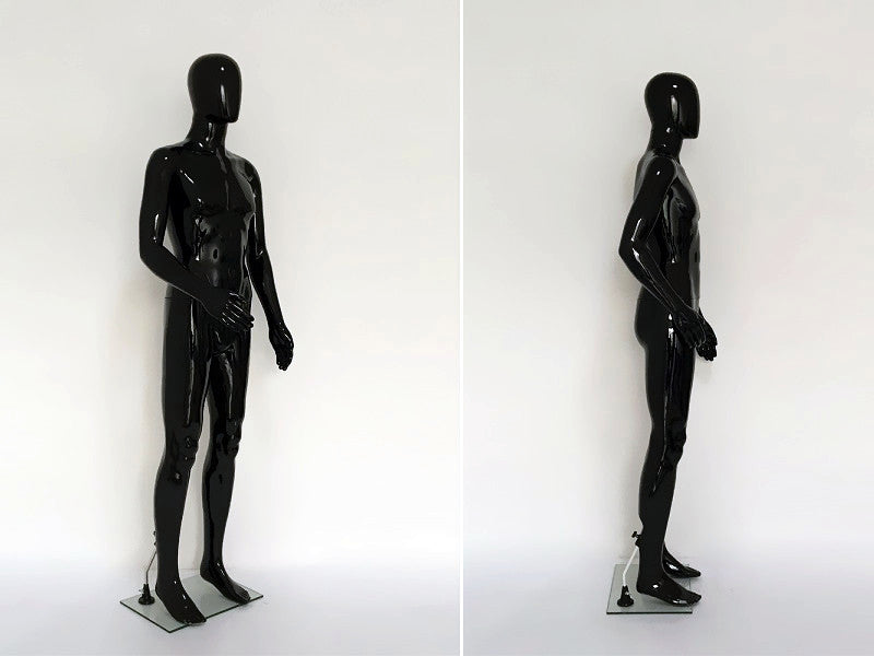 BLACK- Male Full Body with Head 185cm GLOSSY BLACK Mannequin METAL BASE