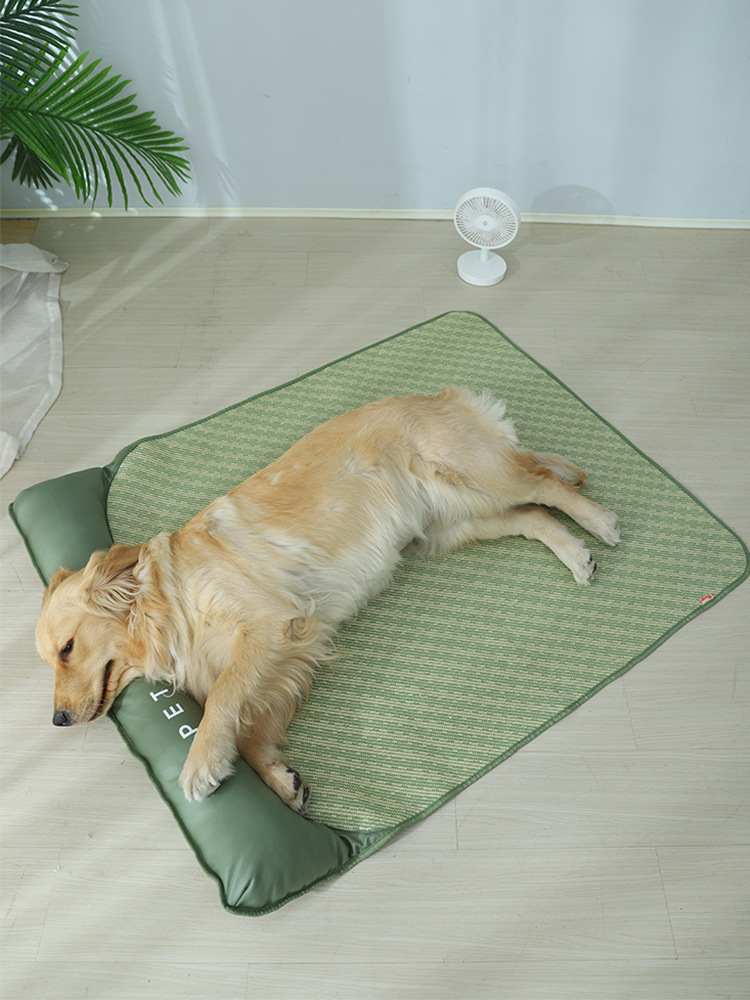 Dog Cooling Mat Breathable Portable Rattan Bed Pet Summer Sleeping