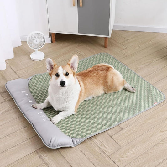 Dog Cooling Mat Breathable Portable Rattan Bed Pet Summer Sleeping