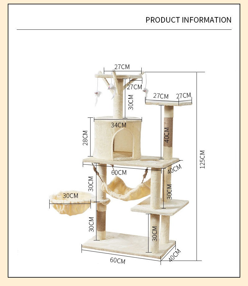 Cat Tree Scratching Post with Mouse 125CM BEIGN