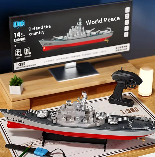 60cm Giant RC Battleship Boat Toy | 2.4GHz Remote w/ Watch Controller | Waterproof LED Lights | Pool, Lake, Beach | NZ Stock"