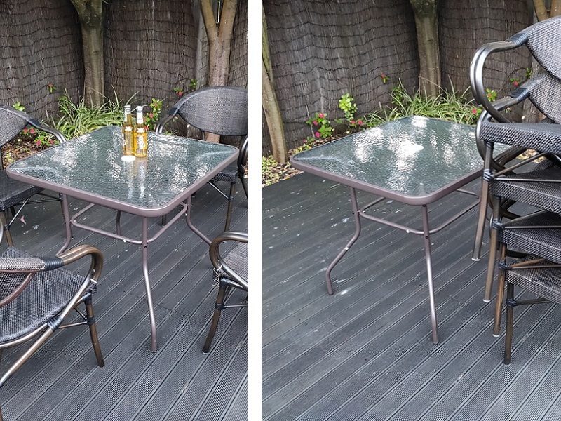 BLACK 80CM Quality Tempered Glass Square Garden Table