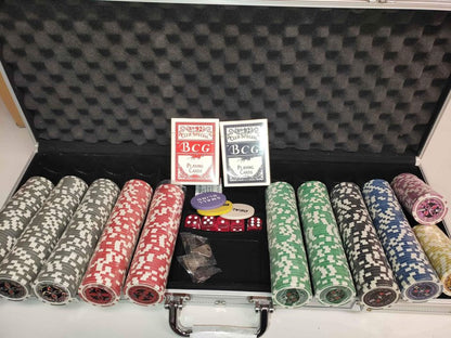 500pcs Chip Set with 2 Deck of Cards 5 Dice in Lockable Aluminum Hard Case