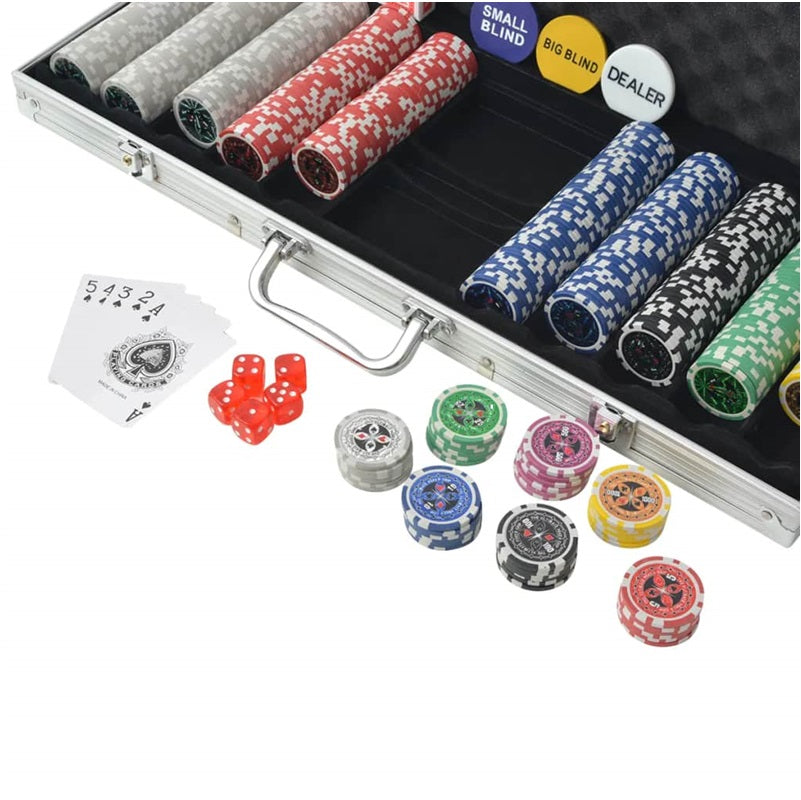 500pcs Chip Set with 2 Deck of Cards 5 Dice in Lockable Aluminum Hard Case